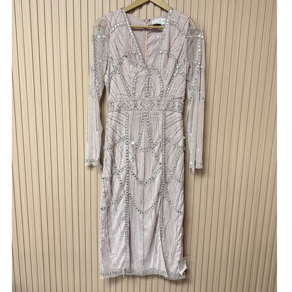 ASOS Design Gem Embellished Midi Dress with Cut Out Detail Size 4 - Picture 1 of 11